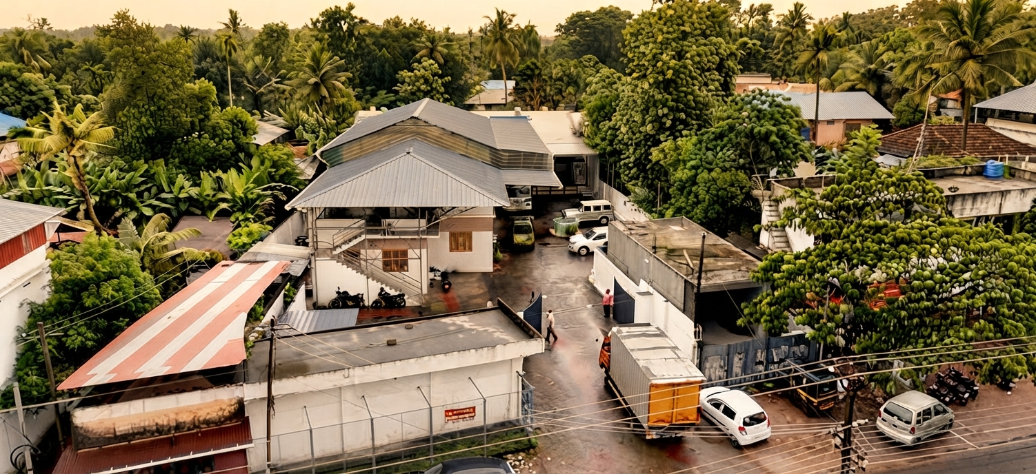 Aerial view of the Savera unit compound and loading yard in Kollam.